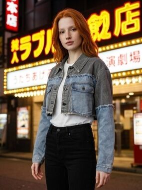 PrettyLittleThing - Washed Grey Layer Patchwork Cropped Denim Jacket - Size 10